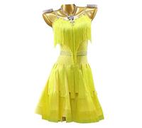 JRUIA Abito da Gara per Balli Latino Americani con Frange Abito Professionale da Tango per Donna Abbigliamento per Cha Cha con Dettagli A Bretella Gonna con Cristalli per Rumba,E,XL