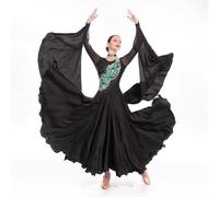 JRUIA Abito da Gara per Balli Standard Abito da Gara per Valzer E Tango da Donna Costume da Flamenco Ricamato Gonna Elegante per Balli Sociali,Nero,3XL