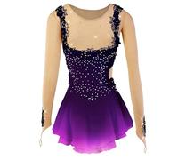 JRUIA Abito da Pattinaggio Artistico per Ragazze Gonna da Pattinaggio su Ghiaccio Decalcomanie da Donna Manica Lunga Costume da Gara di Balletto Body da Ginnastica in Cristallo,A,L