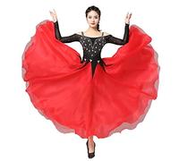 JRUIA Bretelle Abiti da Ballo per Le Donne Abito da Ballo Moderno da Concorso Valzer Tango A Maniche Lunghe Costume da Spettacolo di Tango Flamenco con Strass,Rosso,M