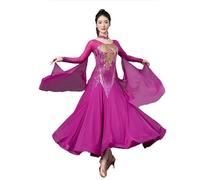 JRUIA Completo da Valzer con Paillettes Squisita Abiti da Gara per Danze Standard Nazionali Abbigliamento da Tango Costume da Flamenco Foxtrot Professionale da Donna,Viola,3XL
