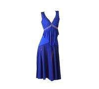 JRUIA Costume da Concorso di Danza Latina Hollow per Donna Vestito da Spettacolo di Danza da Sala da Ballo Cha Cha Professionale Senza Schienale con Strass Gonna A Pieghe per Samba Rumba,RoyalBlue,S