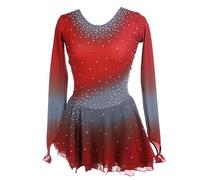 JRUIA Costume da Pattinaggio A Rulli per Ragazze Tintura di Alone Rosso Grigio Abiti da Competizione da Pattinaggio per Bambini Senza Schienale Leotardie di Ginnastica Artistica,A,S