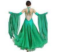 JRUIA Costume da Spettacolo di Tango per Donna Abiti da Ballo per La Competizione di Salsa Valzer Abito da Ballo da Sala Flamenco con Squisita Copertura per Il Collo Grande Oscillazione,Verde,M