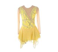 JRUIA Costumi da Body da Pattinaggio per Donna Giallo Semplice E Generoso Abiti da Competizione di Pattinaggio su Ghiaccio per Ragazze Gonna da Ballo per Ginnastica Fatto A Mano,Giallo,15/16