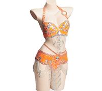 JRUIA Costumi da Danzatrice del Ventre da Donna Spettacolo Professionale di Carnevale Vestito da Ballo Abbigliamento in Maschera Set di 2 Pezzi con Reggiseno E Cintura di Danza del Ventre,E,L