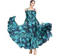 JRUIA Costumi di Flamenco per La Pratica Dancera per Esibizione in Valzer Moderna Stampata da Donna Outfit da Ballo di Salsa Tango Abiti da Sala da Ballo Vestito da Festa,C,S