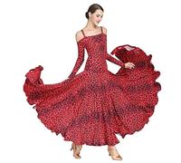JRUIA Costumi di Flamenco per La Pratica Dancera per Esibizione in Valzer Moderna Stampata da Donna Outfit da Ballo di Salsa Tango Abiti da Sala da Ballo Vestito da Festa,E,XXL
