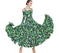 JRUIA Costumi di Flamenco per La Pratica Dancera per Esibizione in Valzer Moderna Stampata da Donna Outfit da Ballo di Salsa Tango Abiti da Sala da Ballo Vestito da Festa,D,M