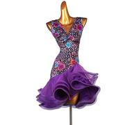 JRUIA Gonna da Ballo Latino da Donna Senza Maniche Abiti da Ballo per Esercitarsi Abbigliamento da Ballo Swing Irregolare di Flamenco Cha Cha Abito da Allenamento Salsa Tango,Viola,L