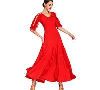 JRUIA Gonna da Ballo Valzer Abbigliamento da Ballo per Danza Classica con Scollo A V Abiti da Ballo da Sala da Donna A Maniche Corte Abito da Sera Elegante Lunghezza Plissettata Praisewear,Rosso,XL