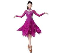 JRUIA Gonna Irregolare Elegante per Balli Latino Americani Abito da Donna per Salsa Abiti da Competizione per Balli da Sala Abito da Spettacolo con Scollo A V per Samba Cha Cha,B,XXL