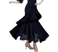 JRUIA Gonna per Pavimenti per Il Pavimento di Chiffon Femminile Gonna di Lunghezza della Caviglia della Spiaggia Valzer Gonna Maxi in Vita Alta Tango Grandi Gonne Lunghe A Foglia di Loto,Nero,XXL