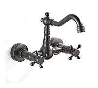 JRUIA Miscelatore da Cucina A Parete Nostalgia Black A 2 Fori Rubinetto da Cucina Girevole A 360° Miscelatore A Due Maniglie Rubinetto per Lavello in Ottone Bronzo Spazzolato