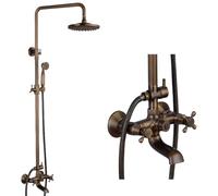 JRUIA Rubinetto da Bagno in Bronzo in Stile retrò, Soffione Doccia, Rubinetto per Vasca E Doccetta, 3 Funzioni, Supporto Doccia Monocomando in Ottone A Parete, Acqua Calda E Fredda