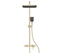 JRUIA Rubinetto da Bagno Moderno A Parete di Colore Grigio, Doccetta E Soffione A Pioggia, Rubinetto per Vasca da Bagno con Getto A Cascata, Tre Tipi di Erogazione dell'Acqua,d'oro