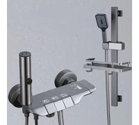 JRUIA Rubinetto Doccia Regolabile in Altezza in Ottone Grigio, con 3 Funzioni: Rubinetto per Vasca, Doccetta E Pistola A Spruzzo, Rubinetto Moderno per Vasca da Bagno A Parete