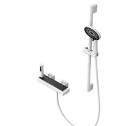 JRUIA Rubinetto per Bagno Bianco A Pulsante, Rubinetto per Vasca con Doccetta, Supporto per Doccia in Ottone, Soffione Doccia A Cascata A Parete, Set Doccia Moderno, con 3 Funzioni,A