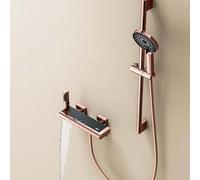 JRUIA Rubinetto per Bagno Bianco A Pulsante, Rubinetto per Vasca con Doccetta, Supporto per Doccia in Ottone, Soffione Doccia A Cascata A Parete, Set Doccia Moderno, con 3 Funzioni,E