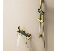 JRUIA Rubinetto per Bagno Bianco A Pulsante, Rubinetto per Vasca con Doccetta, Supporto per Doccia in Ottone, Soffione Doccia A Cascata A Parete, Set Doccia Moderno, con 3 Funzioni,D