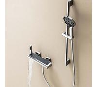 JRUIA Rubinetto per Bagno Bianco A Pulsante, Rubinetto per Vasca con Doccetta, Supporto per Doccia in Ottone, Soffione Doccia A Cascata A Parete, Set Doccia Moderno, con 3 Funzioni,B