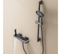 JRUIA Rubinetto per Bagno Bianco A Pulsante, Rubinetto per Vasca con Doccetta, Supporto per Doccia in Ottone, Soffione Doccia A Cascata A Parete, Set Doccia Moderno, con 3 Funzioni,F