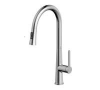 JRUIA Rubinetto per Bagno Grigio Girevole A 360°, Rubinetto Moderno per Lavabo Monoforo in Ottone, con Soffione Doccia Estensibile, 2 modalità di Getto, Miscelatore per Cucina E Lavello,Cromo