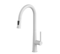 JRUIA Rubinetto per Bagno Grigio Girevole A 360°, Rubinetto Moderno per Lavabo Monoforo in Ottone, con Soffione Doccia Estensibile, 2 modalità di Getto, Miscelatore per Cucina E Lavello,Bianca