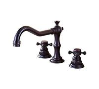 JRUIA Rubinetto per Lavabo da Bagno retrò Nero A 3 Fori, Rubinetto per Lavabo A Due Maniglie, Rubinetto per Bagno in Ottone A Pavimento