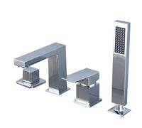 JRUIA Rubinetto per Vasca Grigio in Stile Moderno, Rubinetto per Vasca A 4 Fori in Ottone, Sistema Doccia per Vasca con Doccetta E Soffione, con Erogazione di Acqua Calda E Fredda,Argento