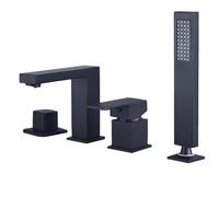 JRUIA Rubinetto per Vasca Grigio in Stile Moderno, Rubinetto per Vasca A 4 Fori in Ottone, Sistema Doccia per Vasca con Doccetta E Soffione, con Erogazione di Acqua Calda E Fredda,Nero