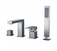 JRUIA Rubinetto per Vasca Grigio in Stile Moderno, Rubinetto per Vasca A 4 Fori in Ottone, Sistema Doccia per Vasca con Doccetta E Soffione, con Erogazione di Acqua Calda E Fredda,Grigio