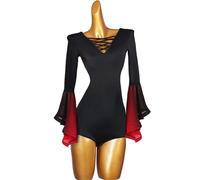 JRUIA Salti per Le Donne Maniche A Tromba Magliette con Letardia del Party Yoga Gradiente di Moda Corpi di Perizoma Latino Hollow Sexy Canotta Slim Fit da Sala da Ballo,B,XXL