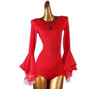 JRUIA Salti per Le Donne Maniche A Tromba Magliette con Letardia del Party Yoga Gradiente di Moda Corpi di Perizoma Latino Hollow Sexy Canotta Slim Fit da Sala da Ballo,C,M