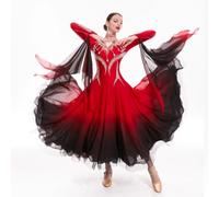 JRUIA Splendidi Abiti da Gara per Balli Standard Costume da Donna per Valzer E Foxtrot Abbigliamento Professionale per Flamenco E Tango Decorazioni Scintillanti in Strass,Rosso,XL