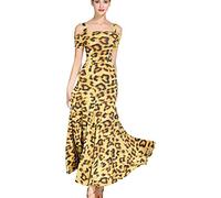 JRUIA Stampa dell'Abito da Ballo per L'allenamento di Tango Abiti da Ballo da Sala A Maniche Corte per Donna Costume Moderno da Flamenco in Salsa Foxtrot Valzer Prestazione Dancewear,Giallo,XL