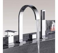 JRUIA Tocca da Bagno d'Argento in Stile Moderno, Vasca A Cascata A 4 Buche Rand, Vasca da Bagno del Sistema Doccia con Doccia A Mano Pioggia,Tocca del Bagno Cromata in Ottone Cromata