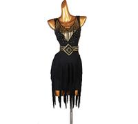 JRUIA Vestiti da Ballo Latino da Donna con Scollo A V Gonna di Performance di Salsa di Valzer Senza Schienale Squisiti Costumi da Competizione Cha Cha Lucidi Abiti da Ballo di Tango,Nero,L