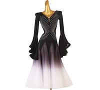 JRUIA Vestiti da Competizione Standard Nazionale Sfumato da Donna Abiti da Ballo Professionali Prestazione per Balli da Sala con Maniche A Tromba Abito da Ballo Moderno con Strass Valzer,Nero,XL