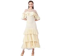 JRUIA Vestiti Prestazione da Sala da Ballo A Maniche Corte per Le Donne Mesh Splice Tango Valzer Modern Smooth Dance Costumi Gonna Slim Fit per Festa di Flamenco Standard da Donna,Giallo,XXL