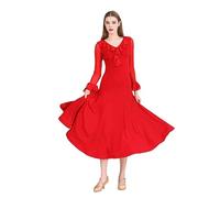 JRUIA Vestito da Ballo da Training Valzer for Women Abiti da Sala da Ballo Arruffale Maniche A Tromba Gonna da Ballo Moderna Flamenco Costumi per Prestazioni del Banchetto A V,Rosso,M