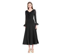 JRUIA Vestito da Ballo da Training Valzer for Women Abiti da Sala da Ballo Arruffale Maniche A Tromba Gonna da Ballo Moderna Flamenco Costumi per Prestazioni del Banchetto A V,Nero,M