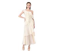 JRUIA Vestito da Ballo Senza Maniche per Prestazione di Valzer Bretelle Elegante Costume da Tango Flamenco Body con Volant Abiti da Concorso di Ballo da Sala Abbigliamento da Ballo Sociale,Giallo,XL