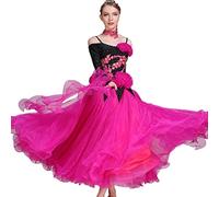JRUIA Vestito da Concorso di Ballo da Sala da Ricamo per Donna Bretelle Abiti da Ballo di Salsa di Tango Costumi di Valzer da Flamenco con Strass Grande Gonna Svasata,Rose,XL