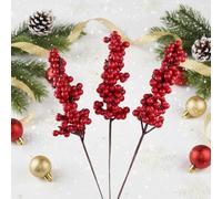 JRUKM Bacche rosse artificiali di rosa canina ramoscelli con bacche rosse, decorazione natalizia, decorazione autunnale, agrifoglio, bacche rosse, 10 pezzi, decorazioni natalizie per Natale, arte e