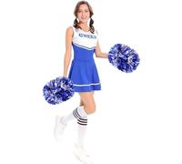 JRYGAC 2 Pezzi Pom Poms Cheerleader, Pom Cheerleader Pom Pom con Manico, Metallico Cheerleading Pompons Pallina di Fiori per Riunione Sportiva, Stadio, Festa, Vacanze (Blu, Argento)