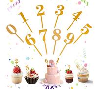 JRYXDS 10 Pezzi Numero 0 - 9 Compleanno Candele Per Decorazione Torta Cake Compleanno Nozze Matrimonio Ogni Età Oro (Un Set)