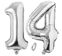 Jrzyhi numero palloncino 14° compleanno d'argento giganti Foil palloncino numero 14Elio palloncino Numero 14° di buon compleanno 14anni Giant Numero palloncini per il compleanno deco della festa 100CM