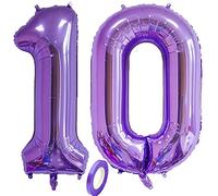 Jrzyhi Palloncino con numeri per 10. compleanno, lilla, gigante, numero 10, numero XXL, numero 10. Happy Birthday 10 anni, numero gigante, per compleanno, matrimonio, feste, 100 cm