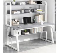 JS Ellie Scrivania per ufficio domestico, tavolo da studio integrato con ripiano portaoggetti, piano in legno, utilizzabile per leggere, studiare, lavorare al computer e giocare Gray 120cm